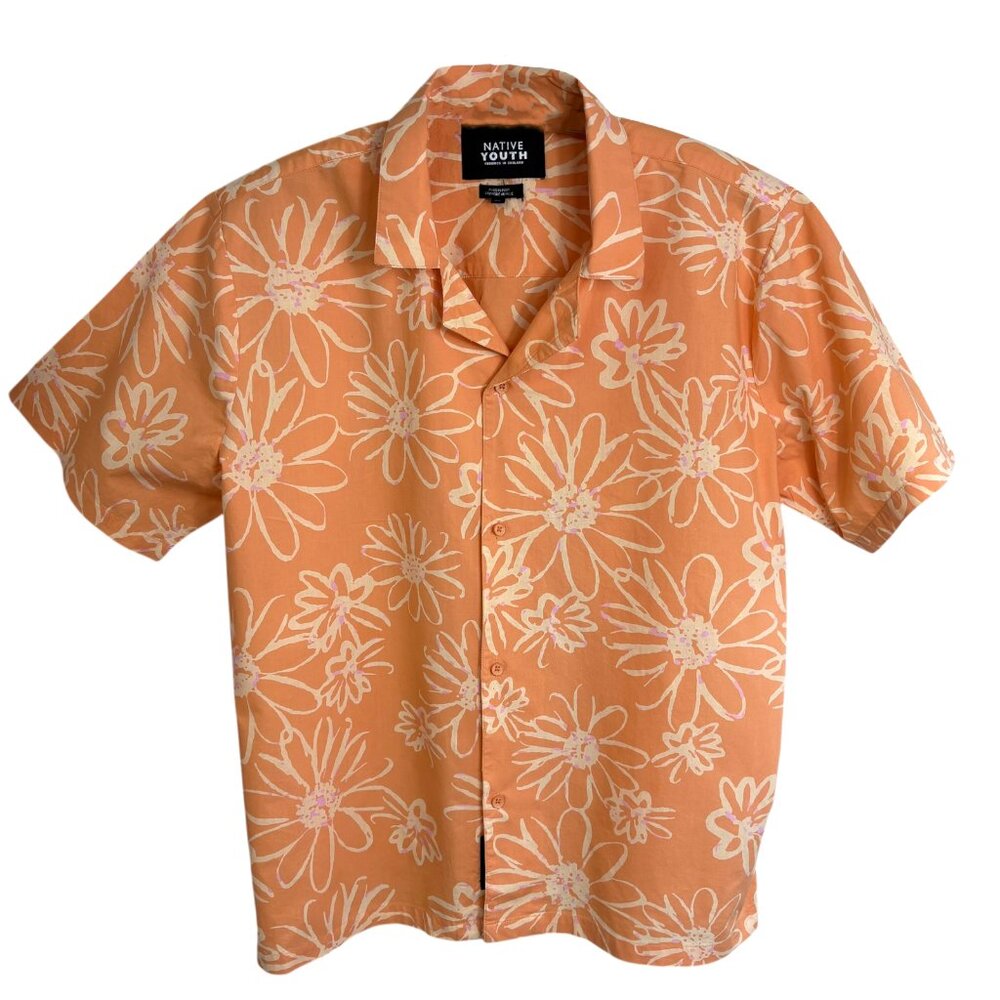 Native Youth Peach Floral Print Cotton Camp Short Sleeve‎ Shirt